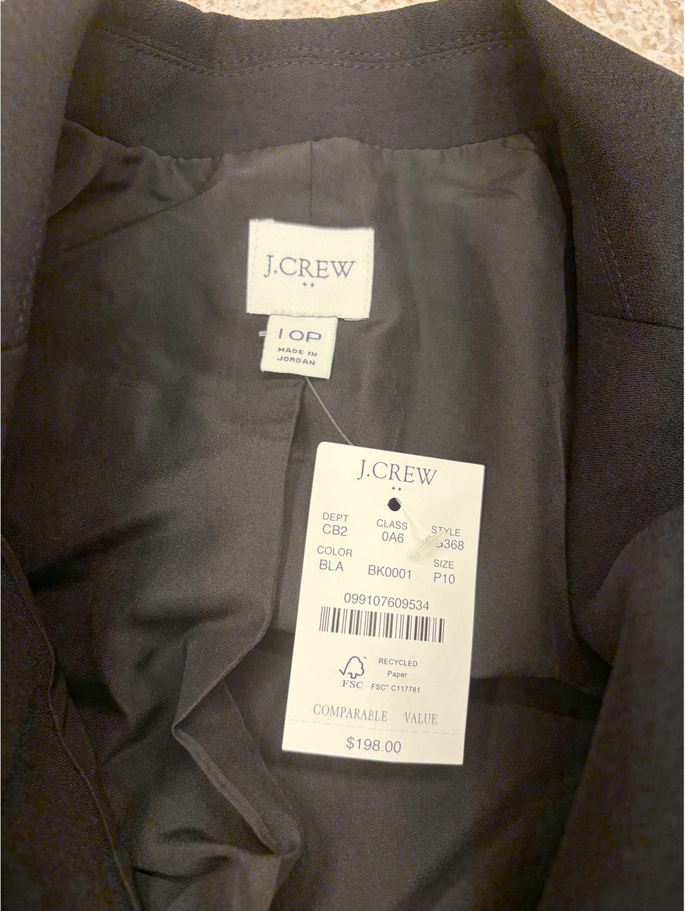 NWT J.Crew Women's Coat Jacket/Blazer size 10P in Black